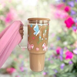 40 Oz Spring Butterfly Clear Glass Tumbler